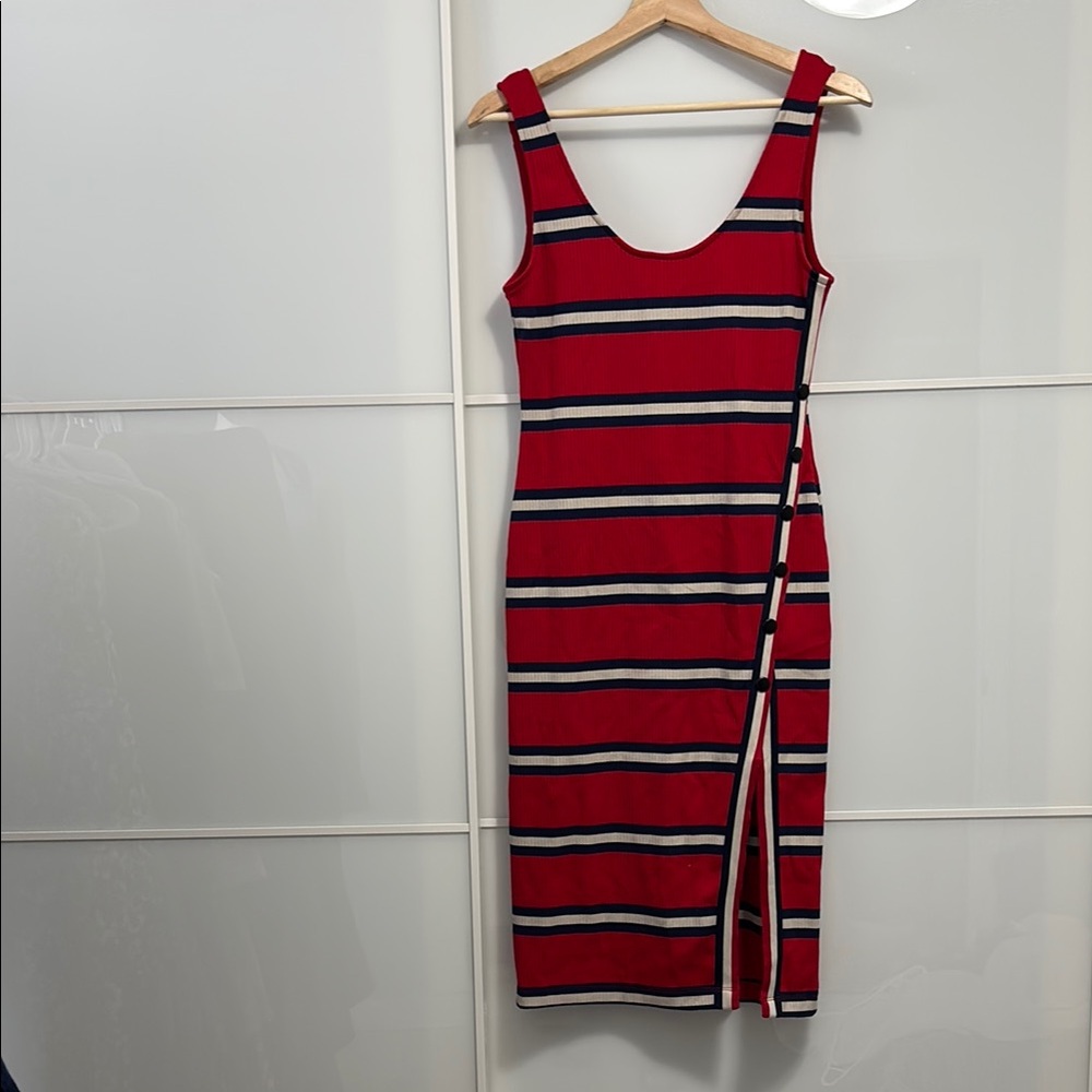 Urban Outfitters Red and Blue Sleeveless Bodycon Midi Dress